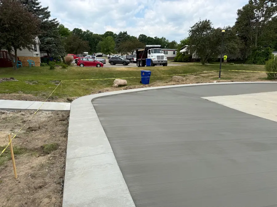 Freshly finished driveway slab with defined borders